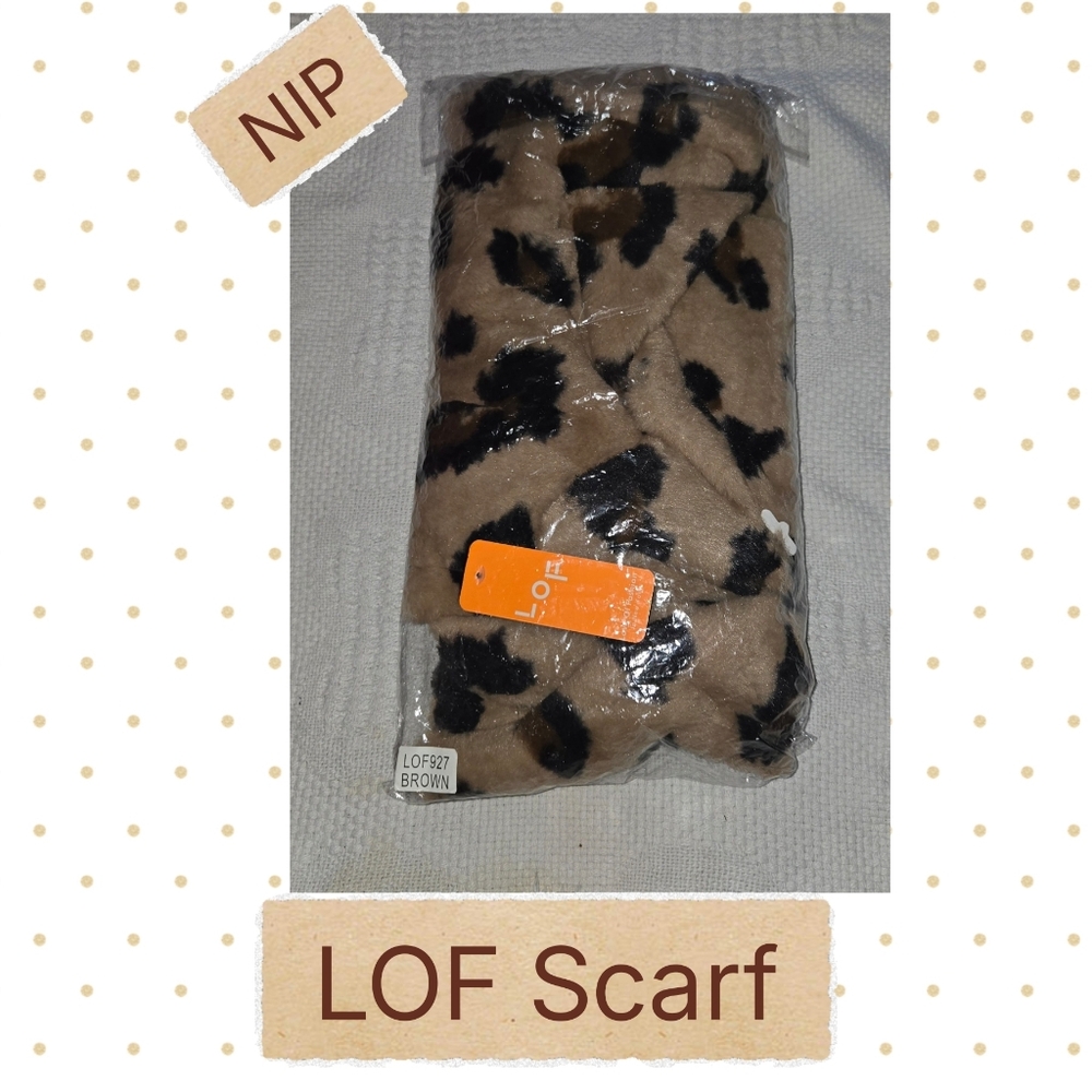 LOF Brown Leopard Print Faux Fur Scarf